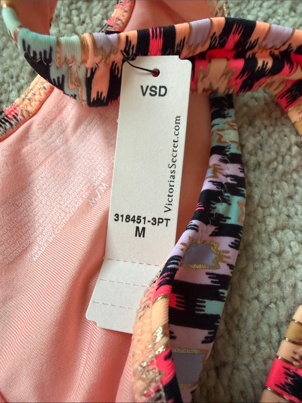 Victoria's Secret Neon Coral & Multicolor Ikat Triangle Bikini - Picture 4 of 9